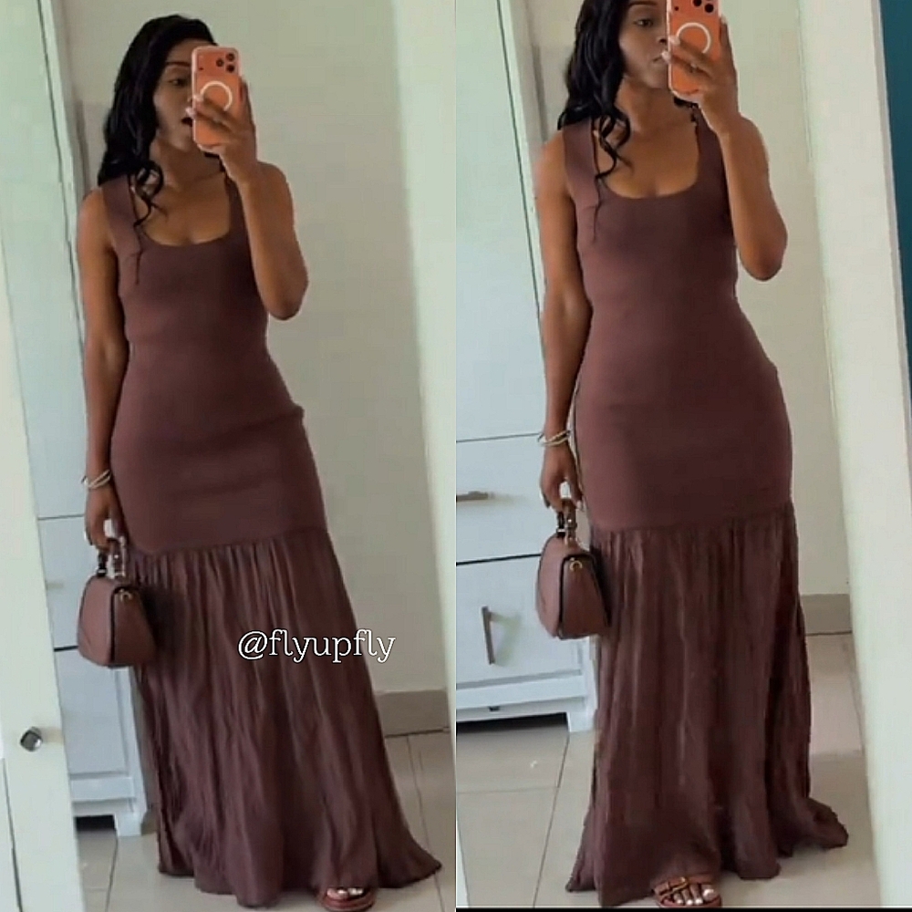 Zara Maxi Long Combination Dress Brown Size S and M - Picture 5 of 8